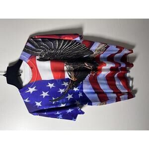GET A LIFE Patriotic American Flag and Eagle Graphic T-Shirt Size L